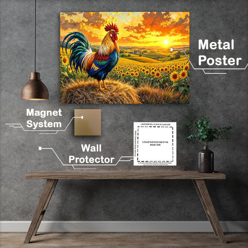 Buy Metal Poster : (Rooster on the hay bail)
