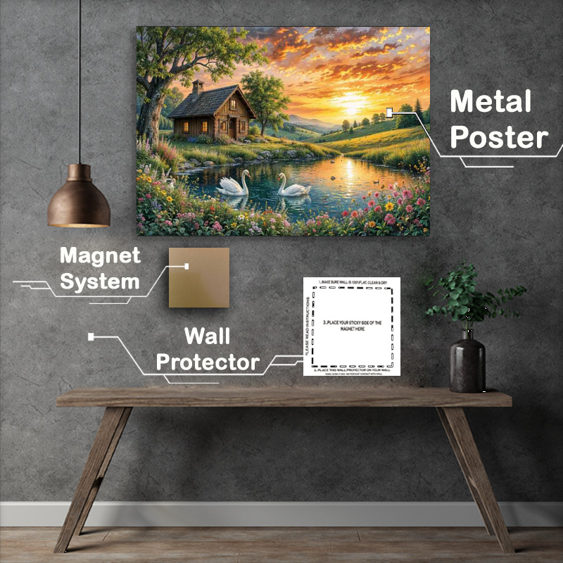 Buy Metal Poster : (Swans by the lake)