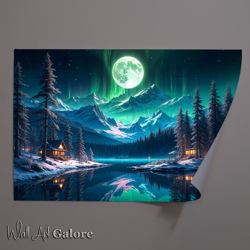 Buy Unframed Poster : (Moonlit forest with log cabins)