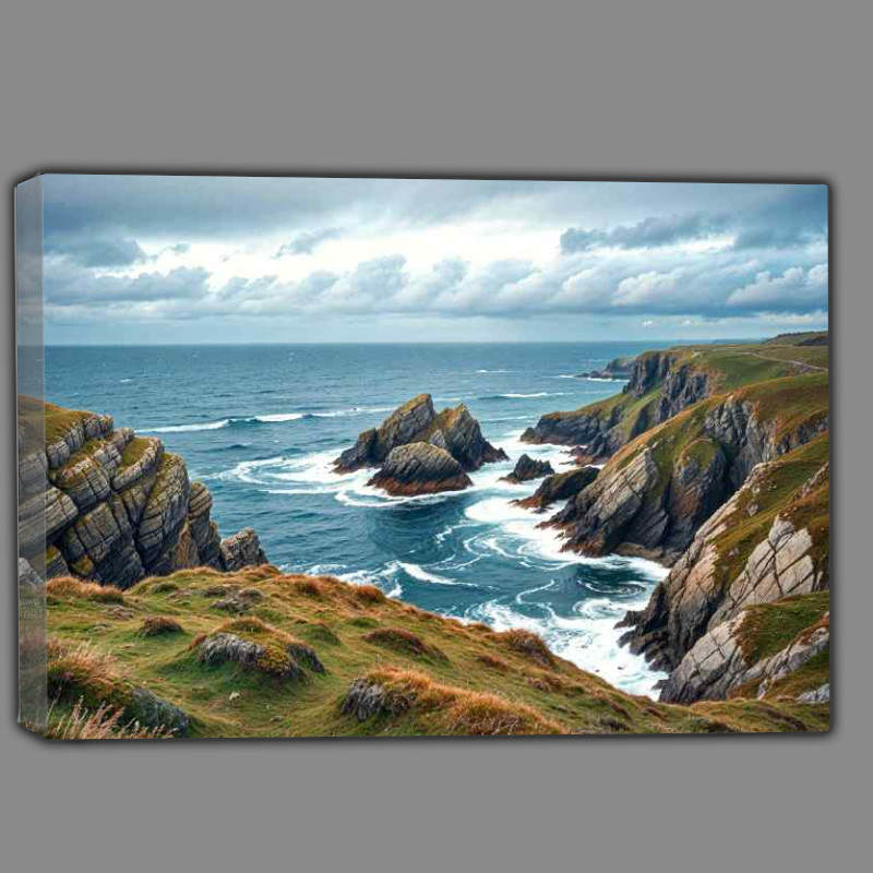 Buy Canvas : (Cornwall waves crasing in the sea)