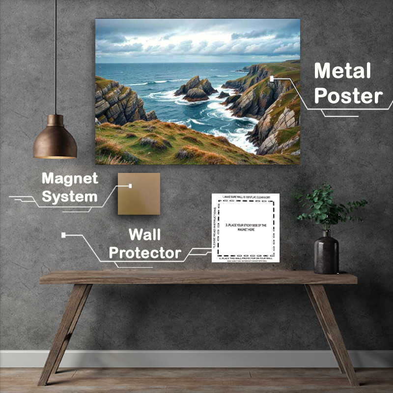 Buy Metal Poster : (Cornwall waves crasing in the sea)