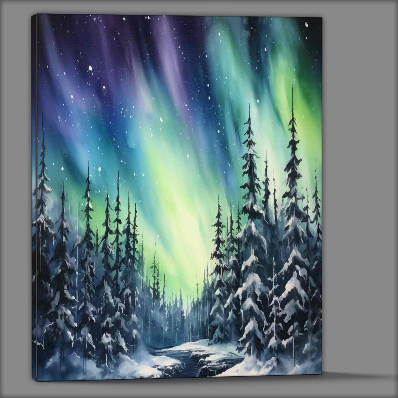 Buy Canvas : (Eternal Night Northern Lights on Riverbank)