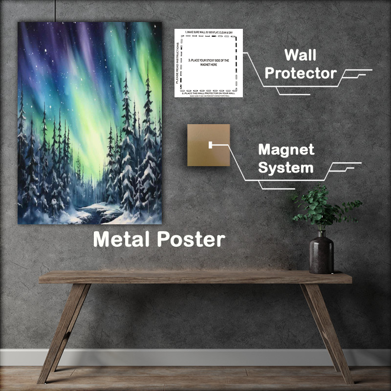 Buy Metal Poster : (Eternal Night Northern Lights on Riverbank)