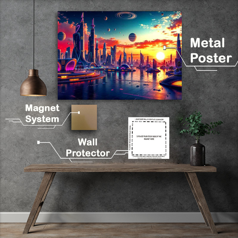 Buy Metal Poster : (Diffetent neon planets)