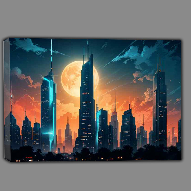 Buy Canvas : (Future neon orange bright city)