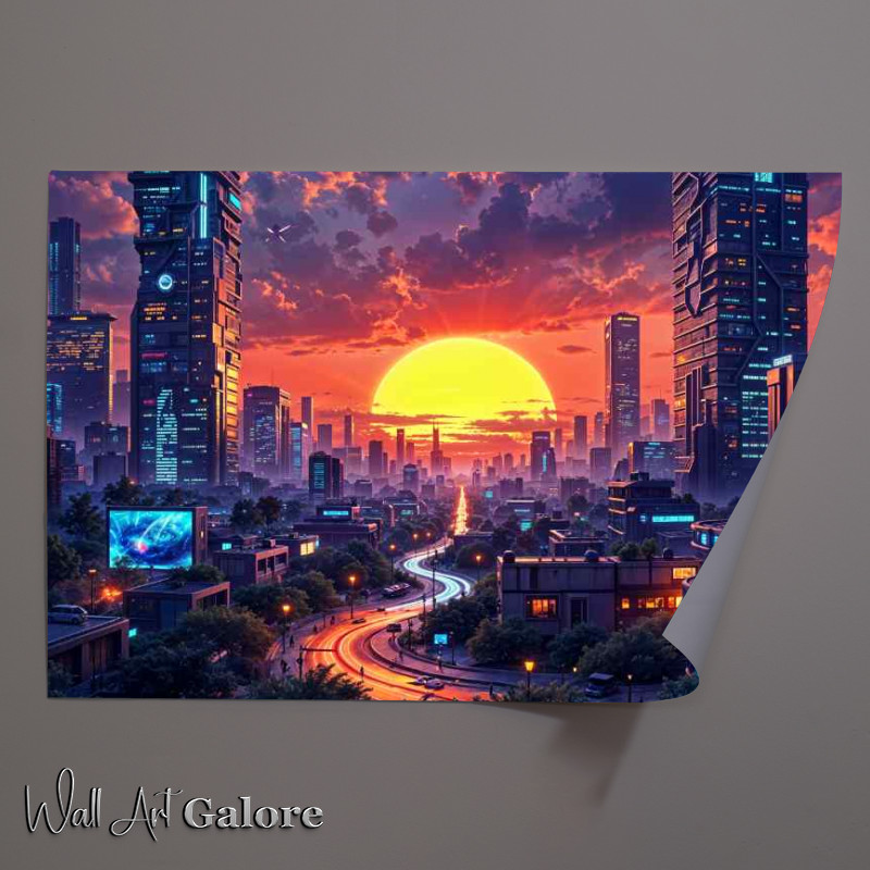 Buy Unframed Poster : (Futuristic modern neon town)