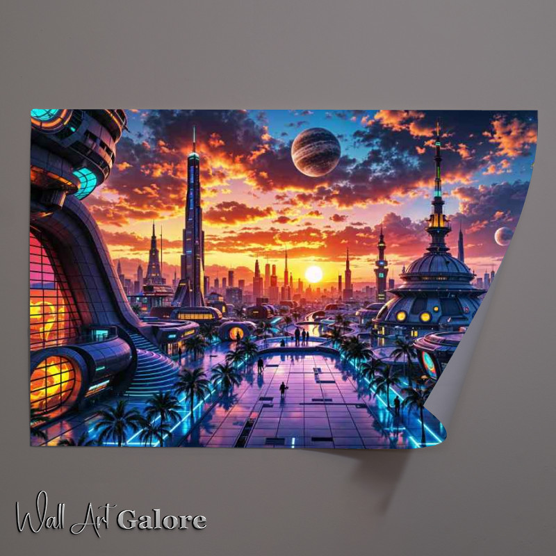Buy Unframed Poster : (Sun rising over the bright neon lights)