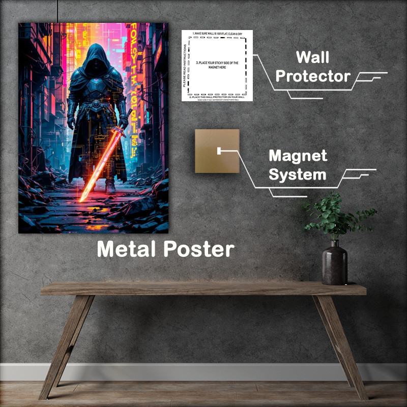 Buy Metal Poster : (Digital neon warrior)