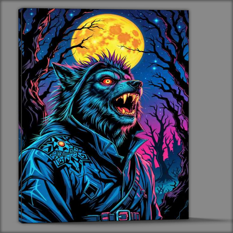 Buy Canvas : (Wolf at night in neon colours)