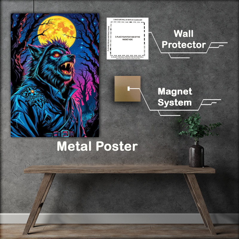 Buy Metal Poster : (Wolf at night in neon colours)