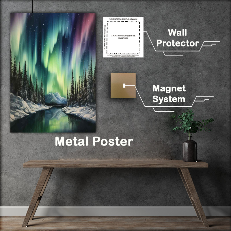 Buy Metal Poster : (Rivers Embrace Auroras Celestial Waltz)