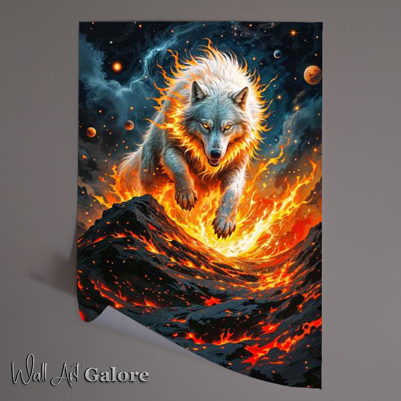 Buy Unframed Poster : (Space wolf through fire)