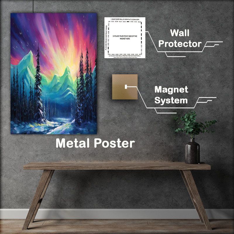 Buy Metal Poster : (Trees in Twilight Northern Lights Ballet)