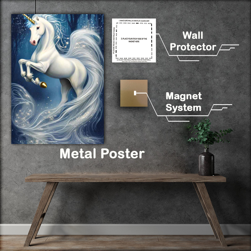Buy Metal Poster : (A Whimsical White Unicorn Horse)
