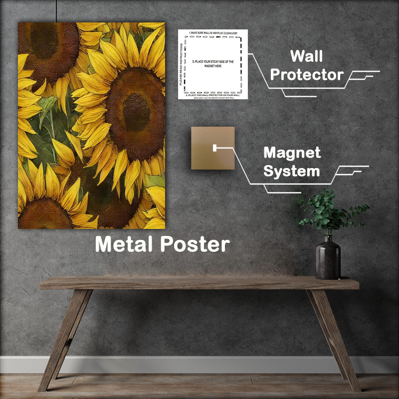 Buy Metal Poster : (Aquarell Sunflowers Muted Colors)