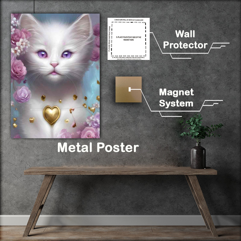 Buy Metal Poster : (Cute Adorable Happy White Cat)