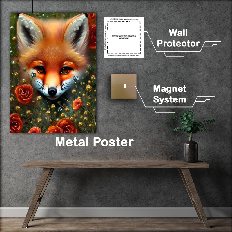 Buy Metal Poster : (Cute Fox Surrounded By Flowers)