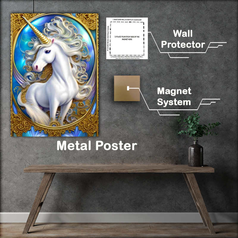 Buy Metal Poster : (Cute White Unicorn In Full Colour)