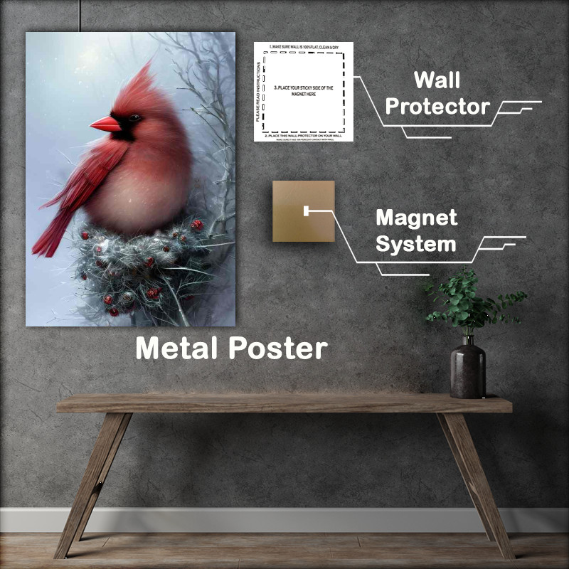 Buy Metal Poster : (Detailed Fantasy Fluffy Tiny Birds Cardinals)