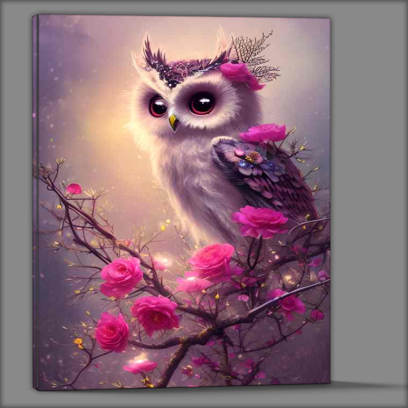 Buy Canvas : (Fantasy Cute Owl Pearched An A Tree In Flower)