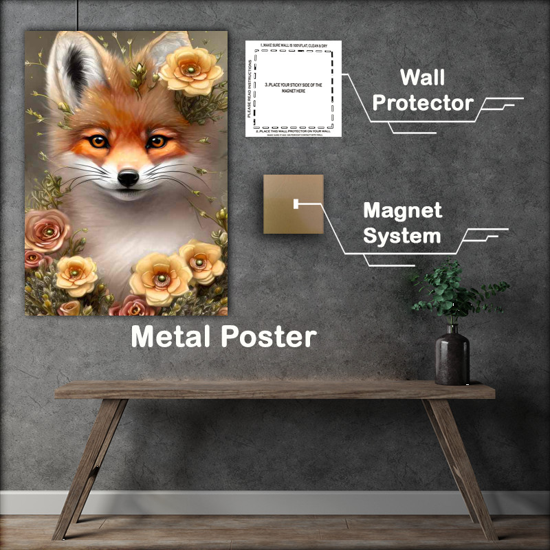 Buy Metal Poster : (Fox On A Bed Of Flowers)