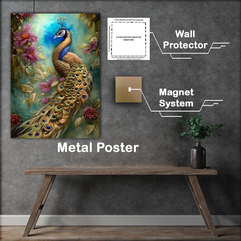 Buy Metal Poster : (Gray Peacock Art Watercolor)