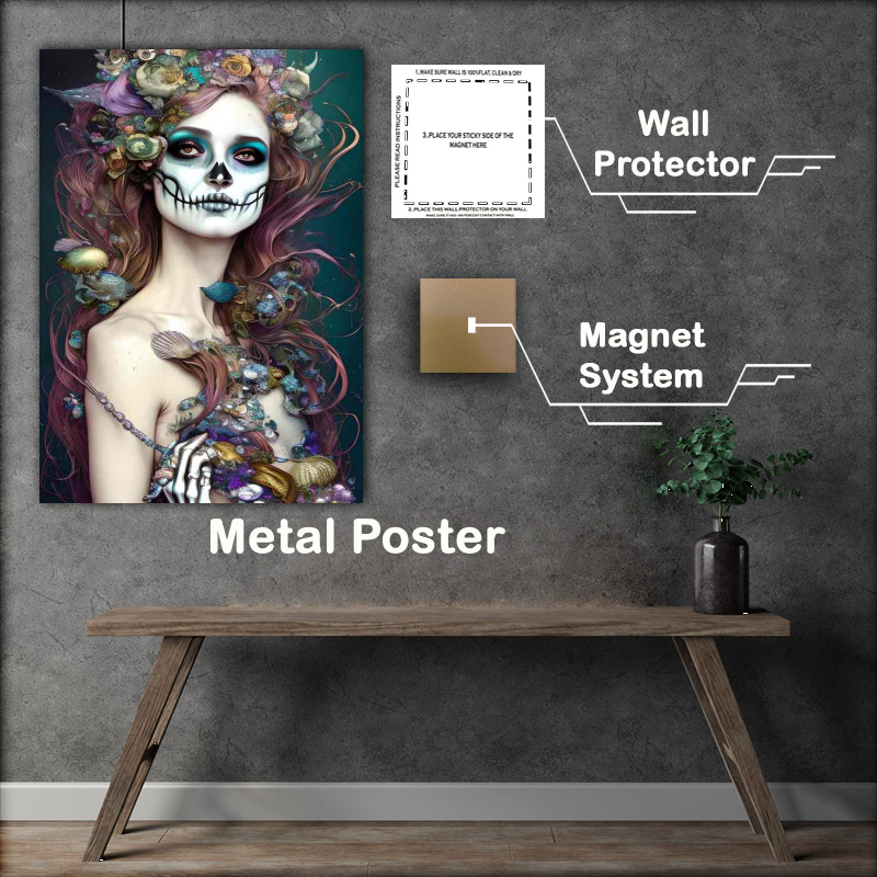 Buy Metal Poster : (Mermaid Skeleton Beauty Day Of Dead)