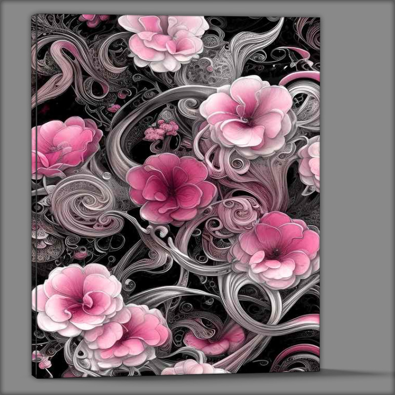 Buy Canvas : (Pink Chrome Black Ink Flowers)