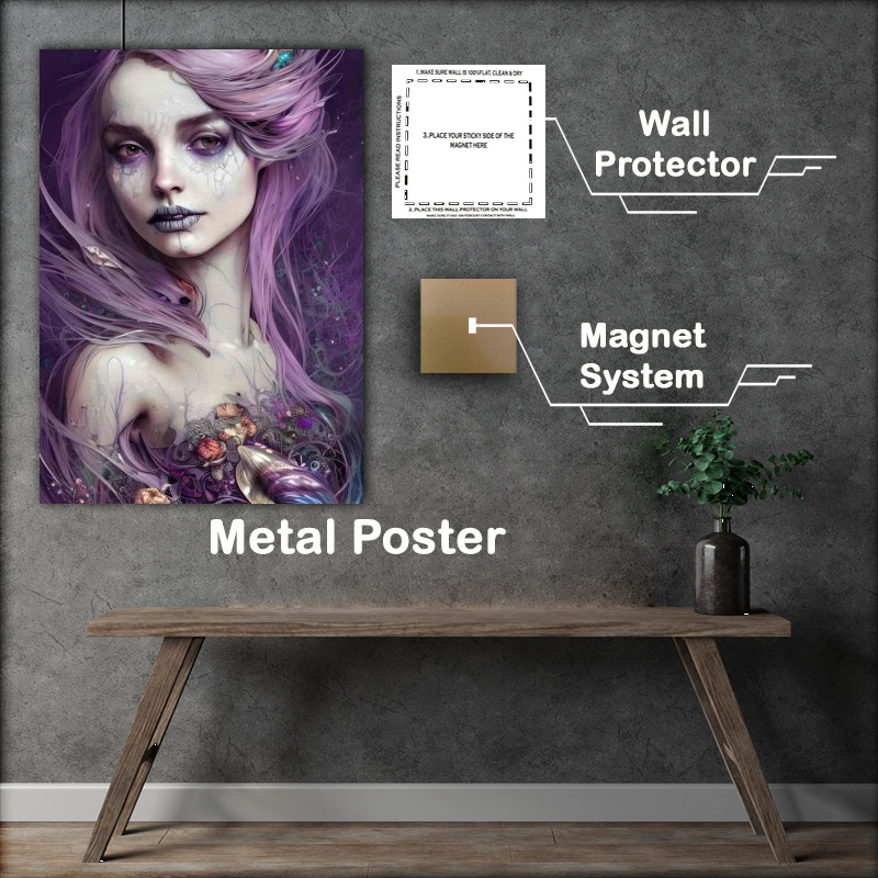 Buy Metal Poster : (Purple Hair Mermaid Skeleton Beauty)