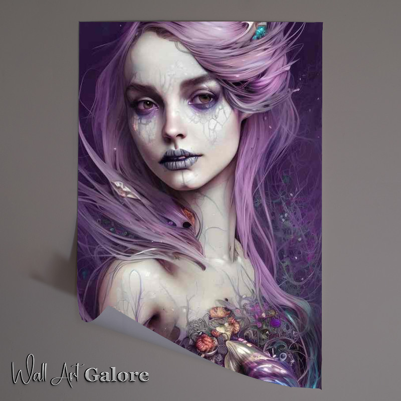 Buy Unframed Poster : (Purple Hair Mermaid Skeleton Beauty)