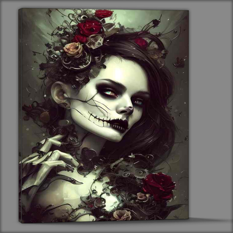 Buy Canvas : (Skeleton Beauty Whimsical Surrounded By Roses)
