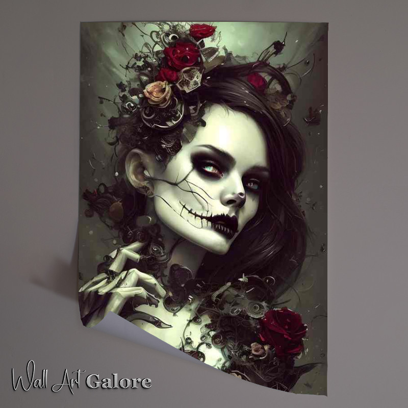 Buy Unframed Poster : (Skeleton Beauty Whimsical Surrounded By Roses)
