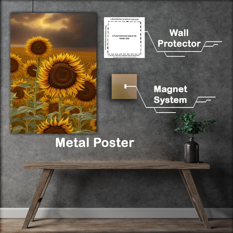 Buy Metal Poster : (Stunning Botanical Painting Of Sunflowers)