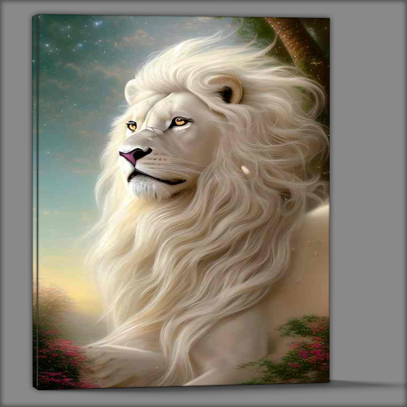 Buy Canvas : (Stunning White Lion With Orange Eyes)