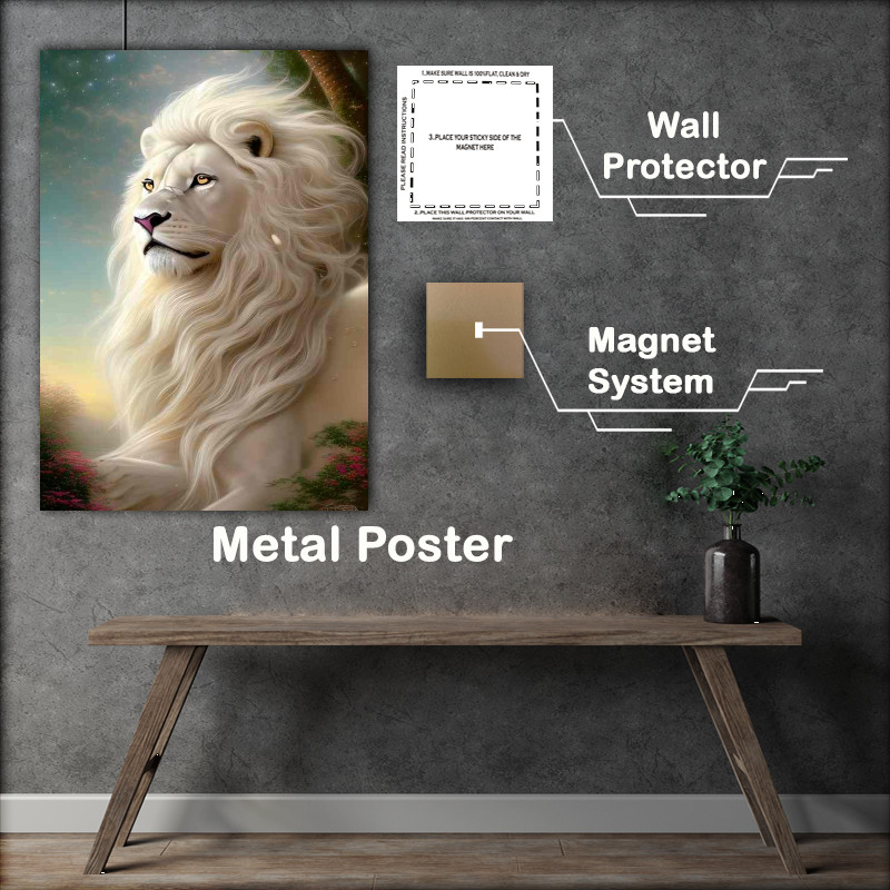 Buy Metal Poster : (Stunning White Lion With Orange Eyes)