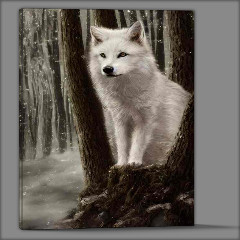 Buy Canvas : (Tiny White Wolf On A Tree)