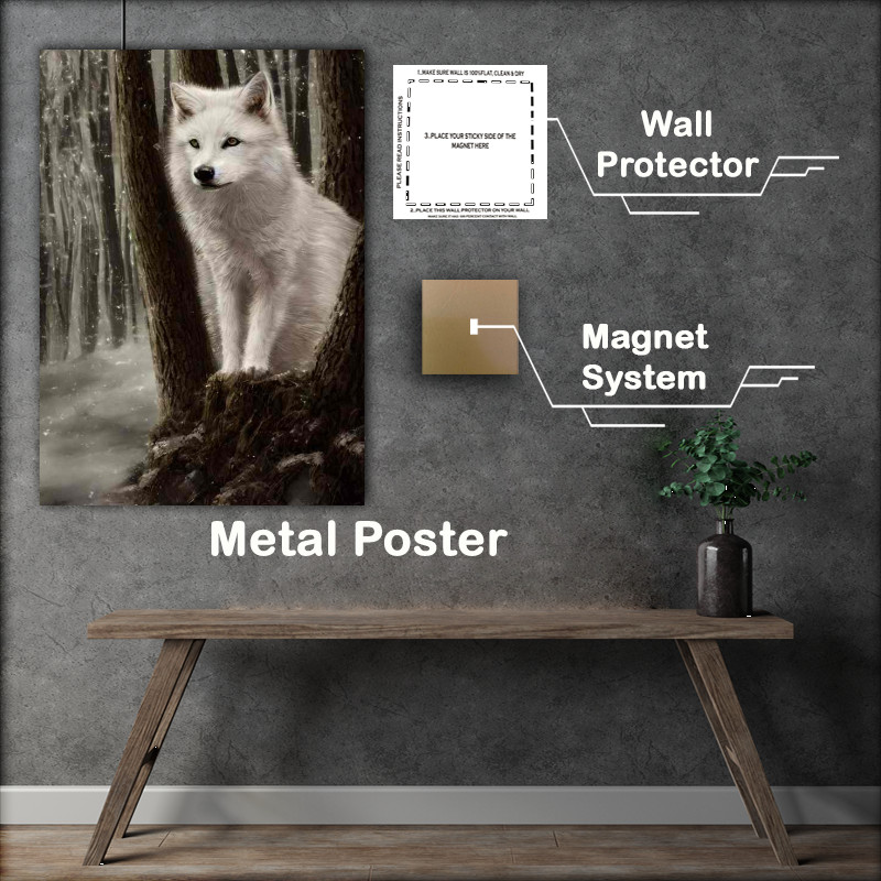 Buy Metal Poster : (Tiny White Wolf On A Tree)