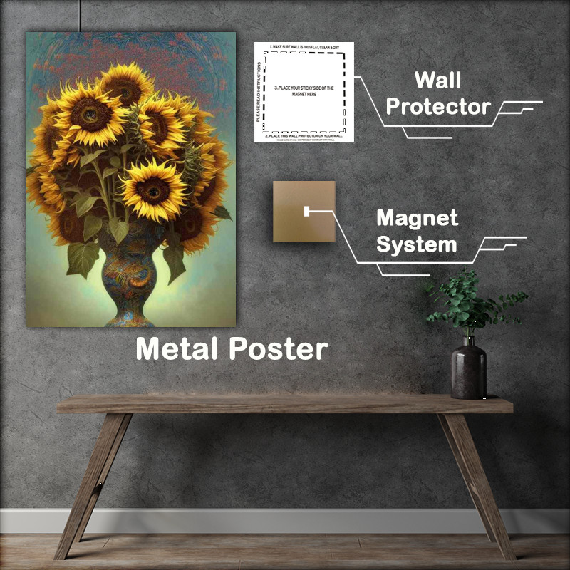Buy Metal Poster : (Vase Of Sunflowers)