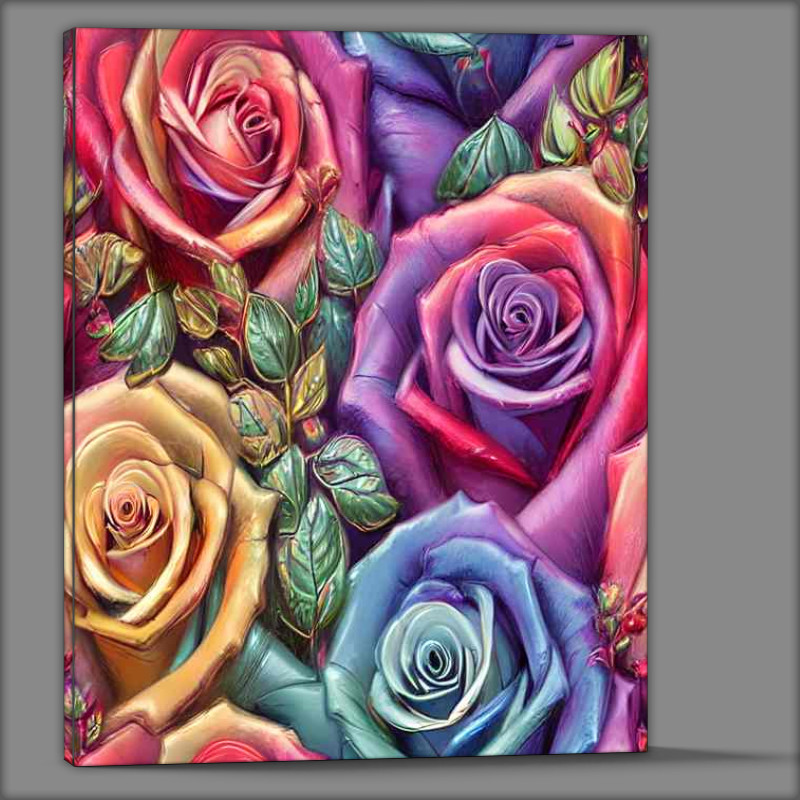 Buy Canvas : (Vintage Rainbow Roses And Leaves)