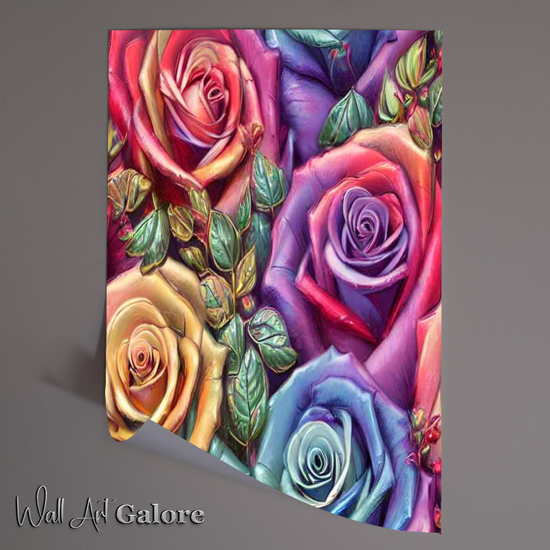 Buy Unframed Poster : (Vintage Rainbow Roses And Leaves)