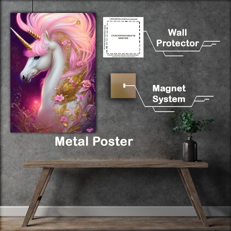 Buy Metal Poster : (Whimsical Beautiful Pink Unicorn)