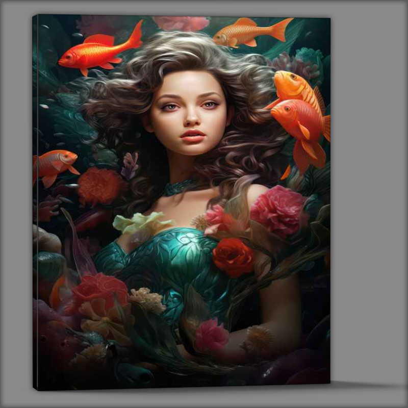 Buy Canvas : (Princess in the pool with corals and fish)