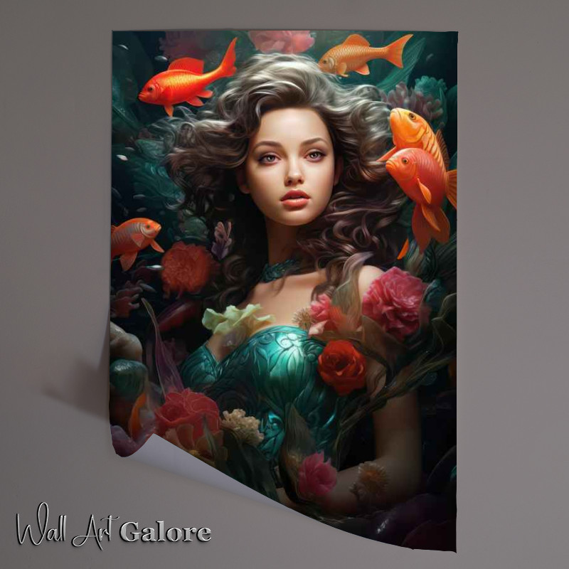 Buy Unframed Poster : (Princess in the pool with corals and fish)