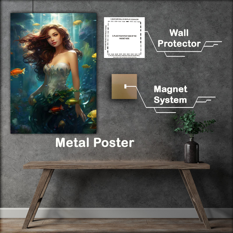 Buy Metal Poster : (Princess in the water with the fishes)