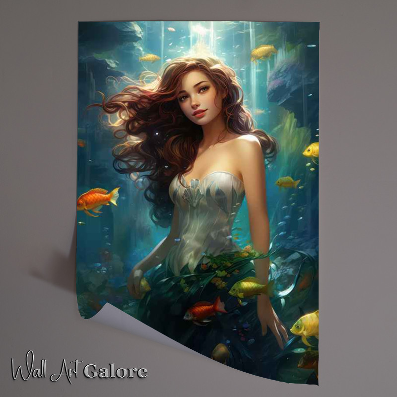 Buy Unframed Poster : (Princess in the water with the fishes)