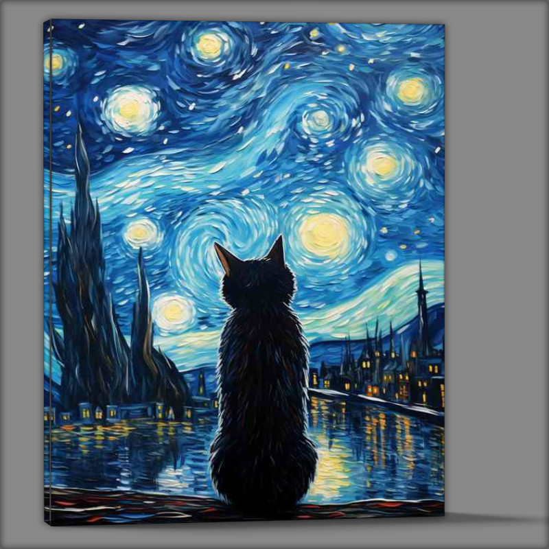 Buy Canvas : (Moonlit Meows Cats Entranced by the Night Sky)