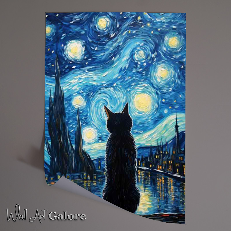 Buy Unframed Poster : (Moonlit Meows Cats Entranced by the Night Sky)