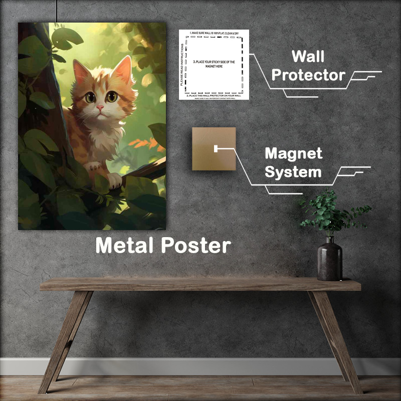 Buy Metal Poster : (Whiskers And Wilderness Cats with Leaf Paintings)
