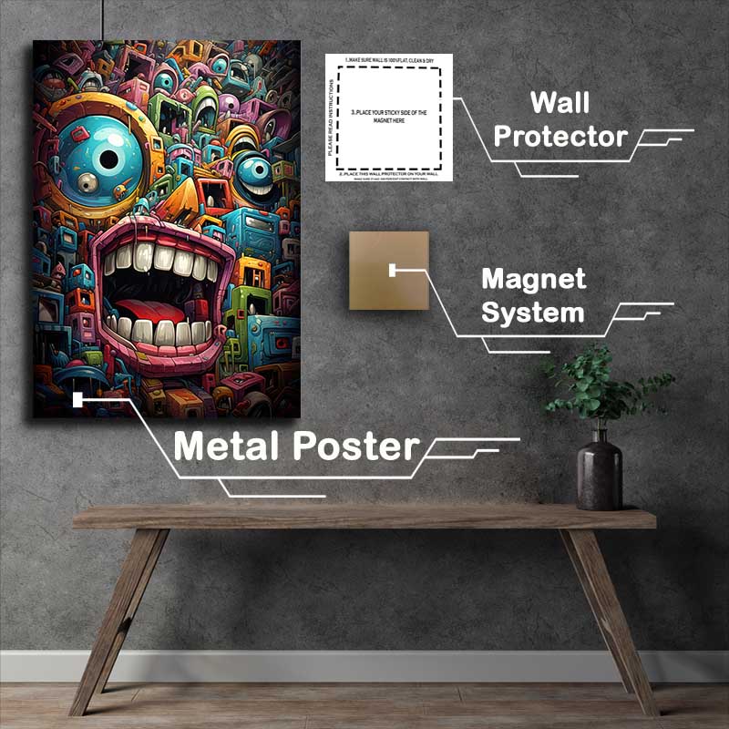 Buy Metal Poster : (Mosaic Masks large colorful monster artwork)