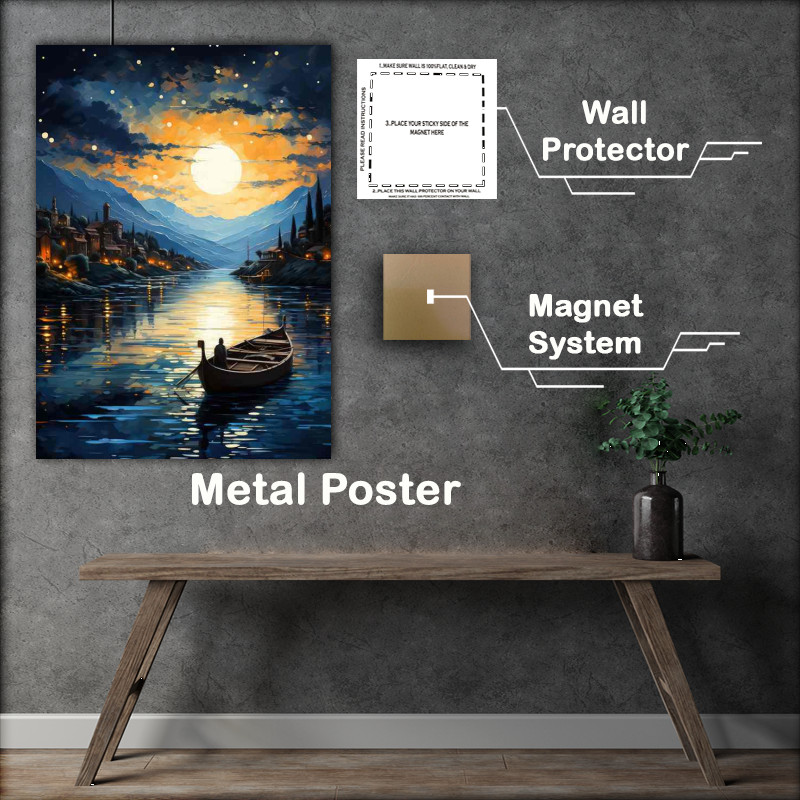 Buy Metal Poster : (Boat Adrift Cosmic Dreams Overhead Shine mountains)